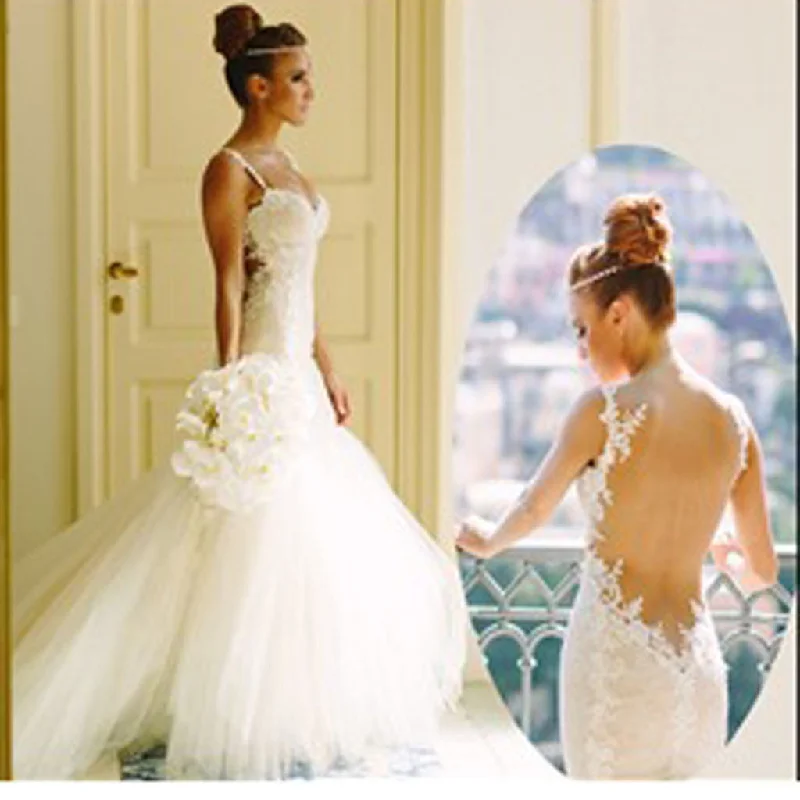 Wedding dress: on a tight budget wow--Sexy Mermaid Backless Spaghetti Lace Cheap Tulle Wedding Dresses, WD0147