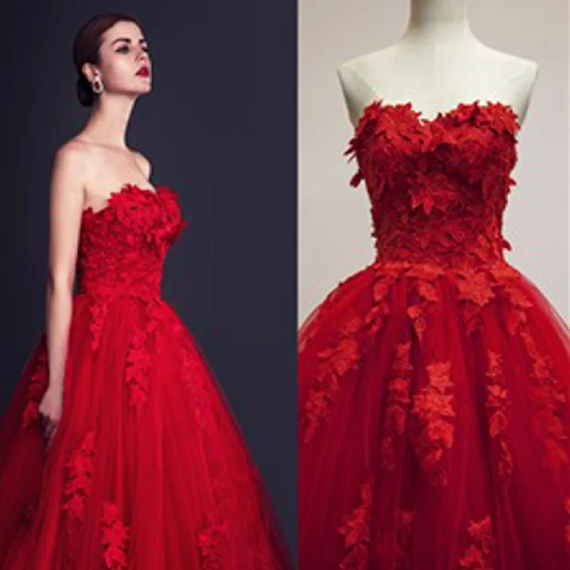 Dress for wedding gala event elegant--Stunning Red Tulle Sweetheart Appliques Lace Up Ball Gown Wedding Dresses, WD0150 Dress for wedding gala event elegant--Stunning Red Tulle Sweetheart Appliques Lace Up Ball Gown Wedding Dresses, WD0150