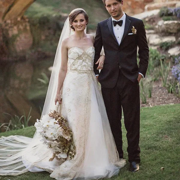 Wedding dress formal gala events glam now--Gold Lace Off White Tulle Sweetheart Strapless A-line Wedding Dresses, WD0165 Wedding dress formal gala events glam now--Gold Lace Off White Tulle Sweetheart Strapless A-line Wedding Dresses, WD0165