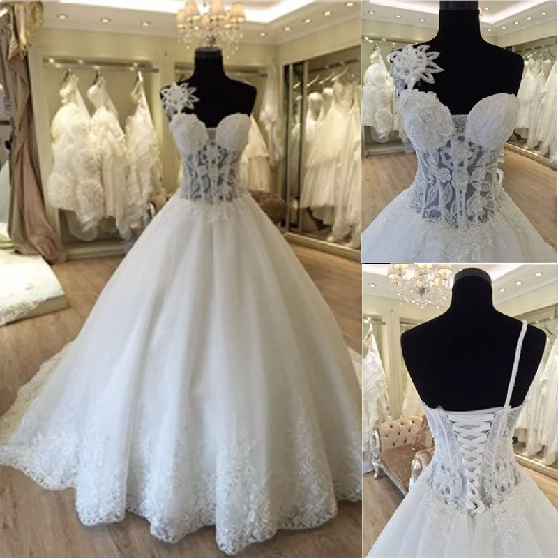 Wedding dress reflects your own style now--Unique Design One Shoulder See Through A-line Lace Tulle Wedding Dresses, WD0172 Wedding dress reflects your own style now--Unique Design One Shoulder See Through A-line Lace Tulle Wedding Dresses, WD0172