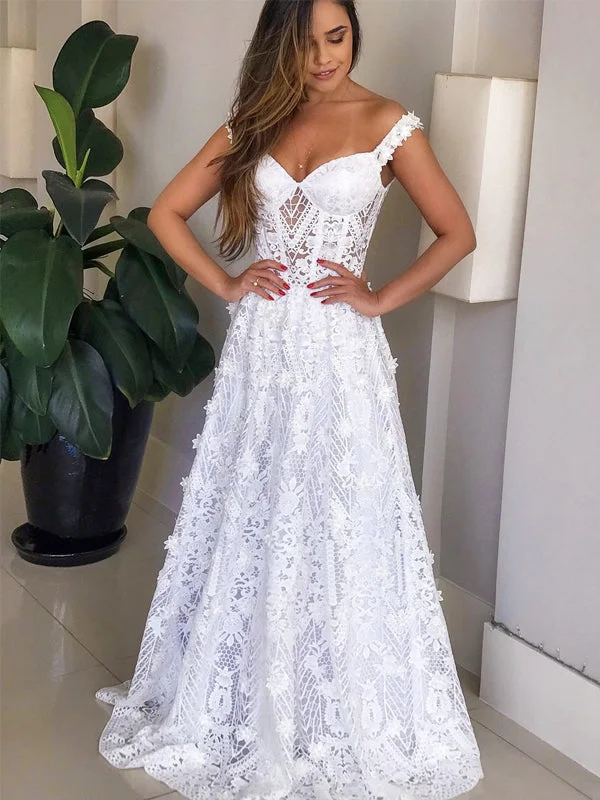 Dress for wedding dazzling style gorge--White Lace Applique Off Shoulder A-line Wedding Dresses,AB1518 Dress for wedding dazzling style gorge--White Lace Applique Off Shoulder A-line Wedding Dresses,AB1518
