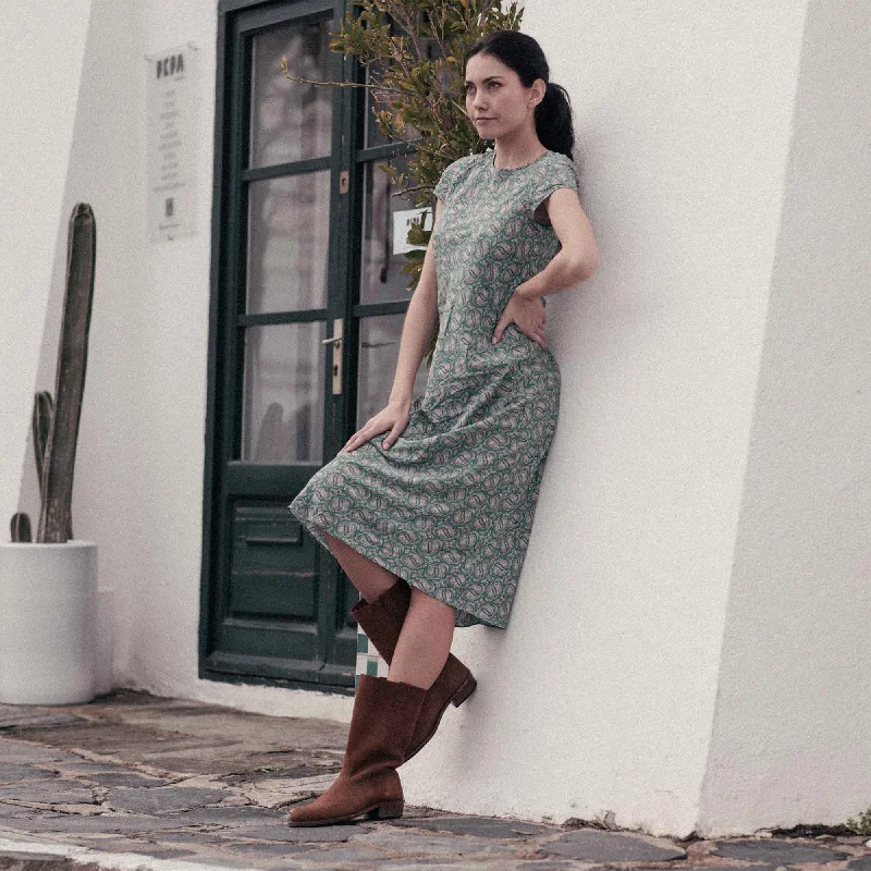 cocktail dress with side lace-up-ROBE CORDELLES PAISLEY ANCIEN VERT JADE
