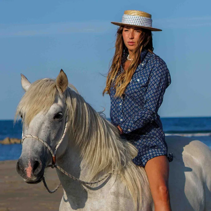 cocktail dress with side frills-ROBE ESTRELLA MEDAILLON MARINE